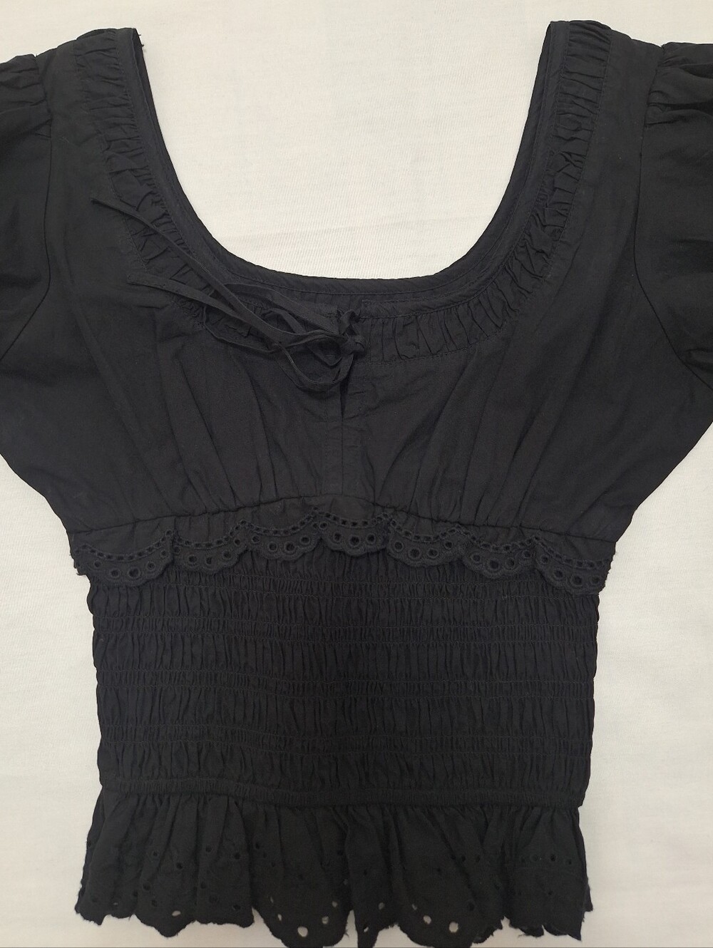 NWOT Damson Madder Black Smocked Peasant Blouse with Puff Sleeves - Picture 7 of 9